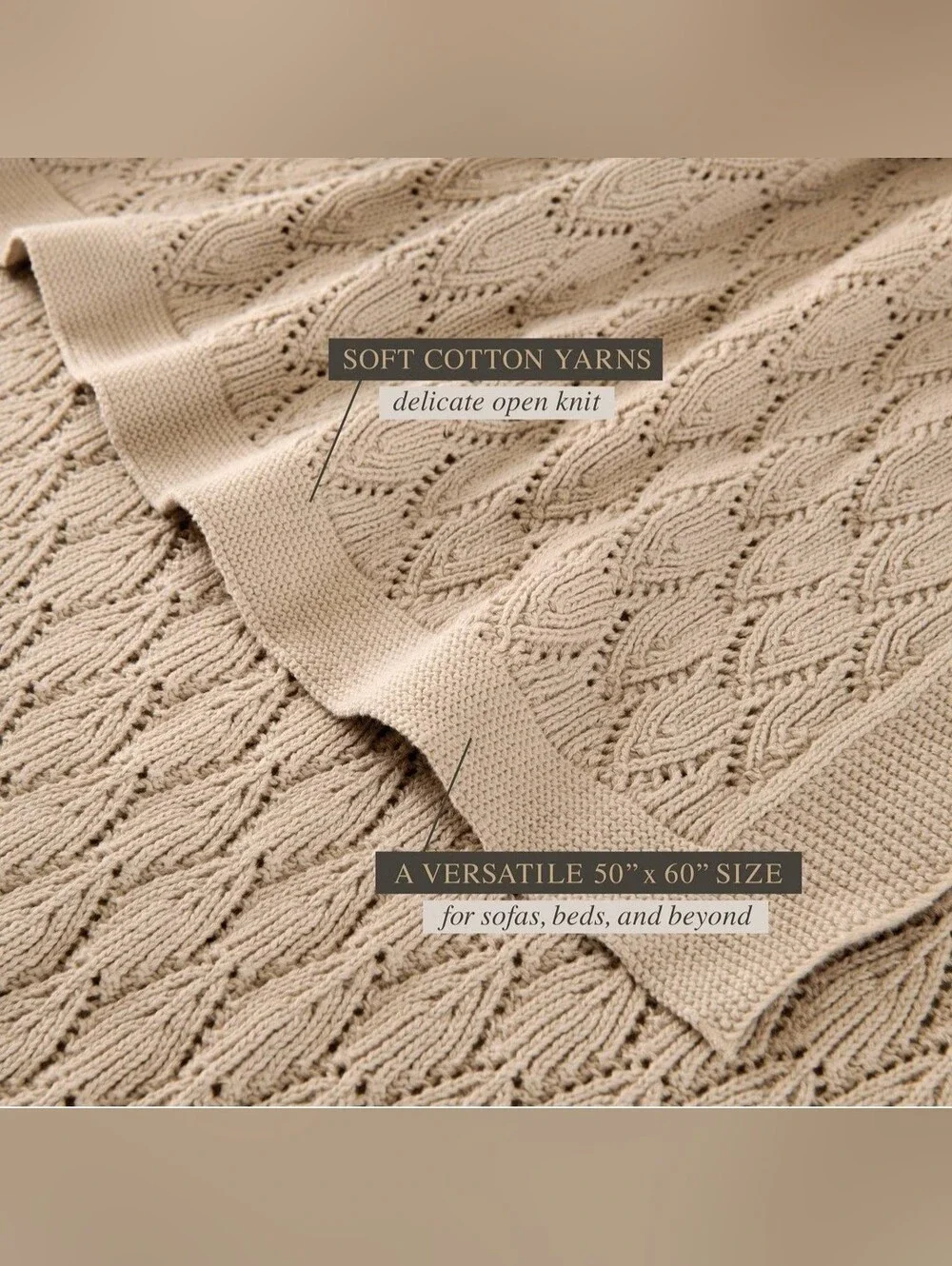 Jeremiah Brent Home Pointelle Throw Blanket Sand